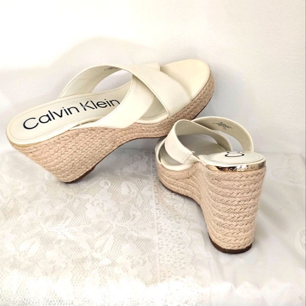 Calvin Klein Cream Wedge espadrilles Slip-On Shoes